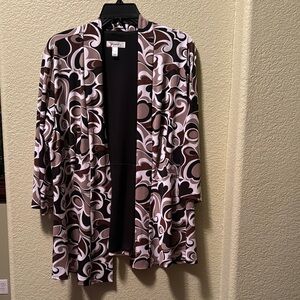 Dressbarn Brown, Black and White Patterned Cardigan, Size 1x